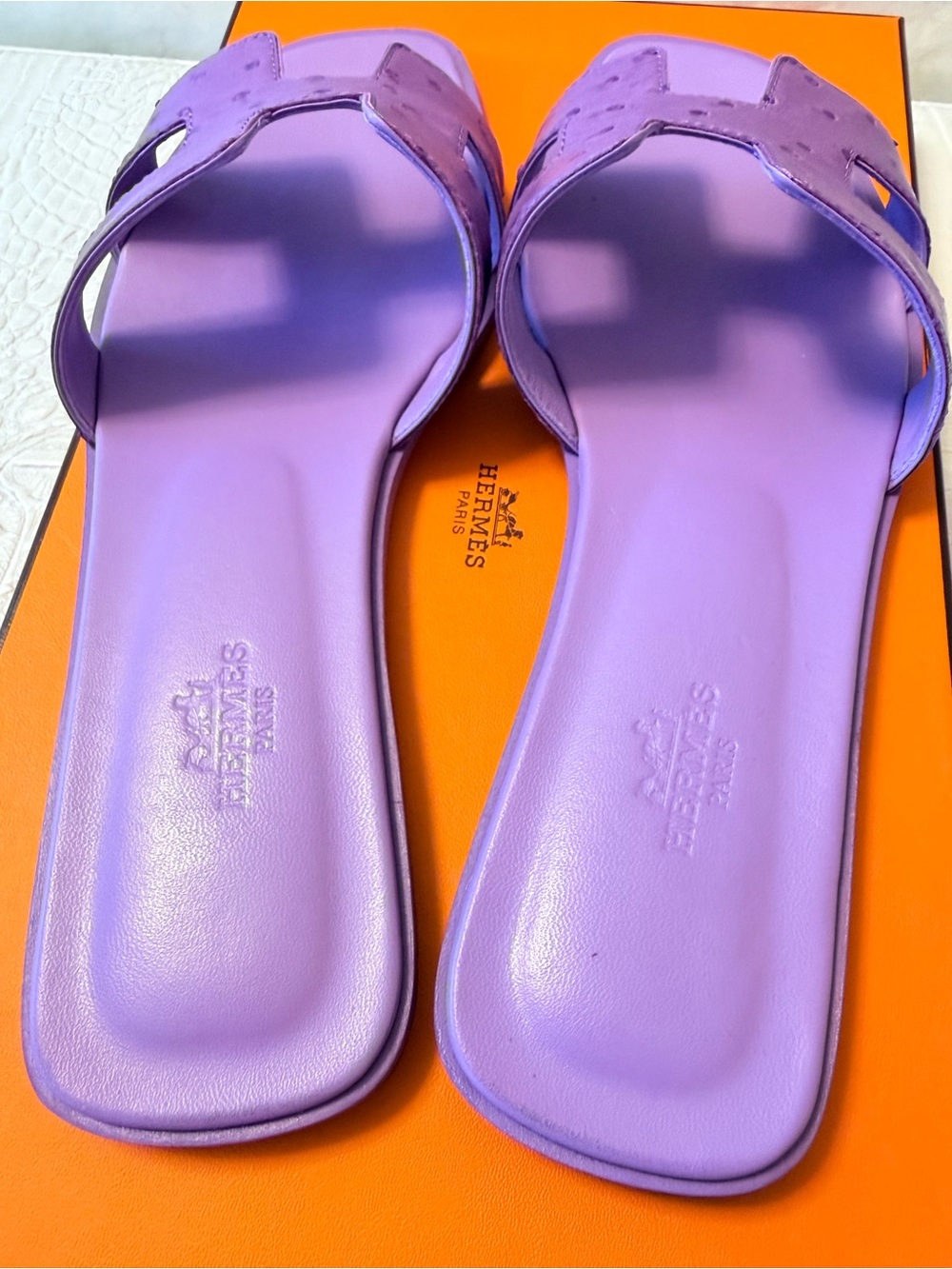 Hermes Oran sandals slides slippers lavender ostrich leather Size 39,5 ( 9,5) - Picture 6 of 16